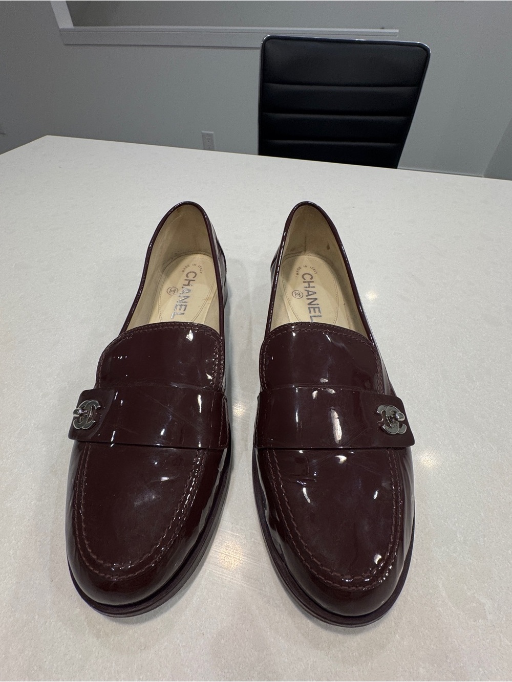 Chanel Patent Leather Loafers in Burgundy